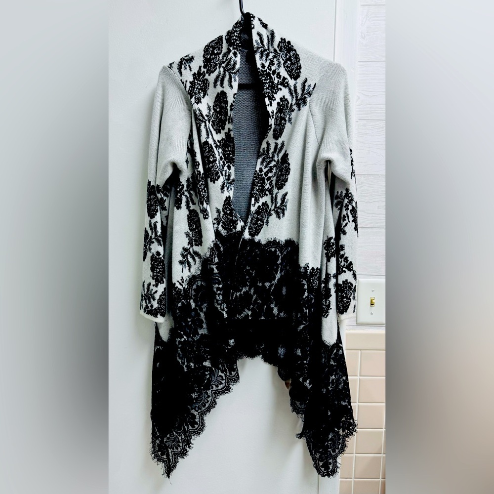 Black and white lace cardigan/sweater size Large